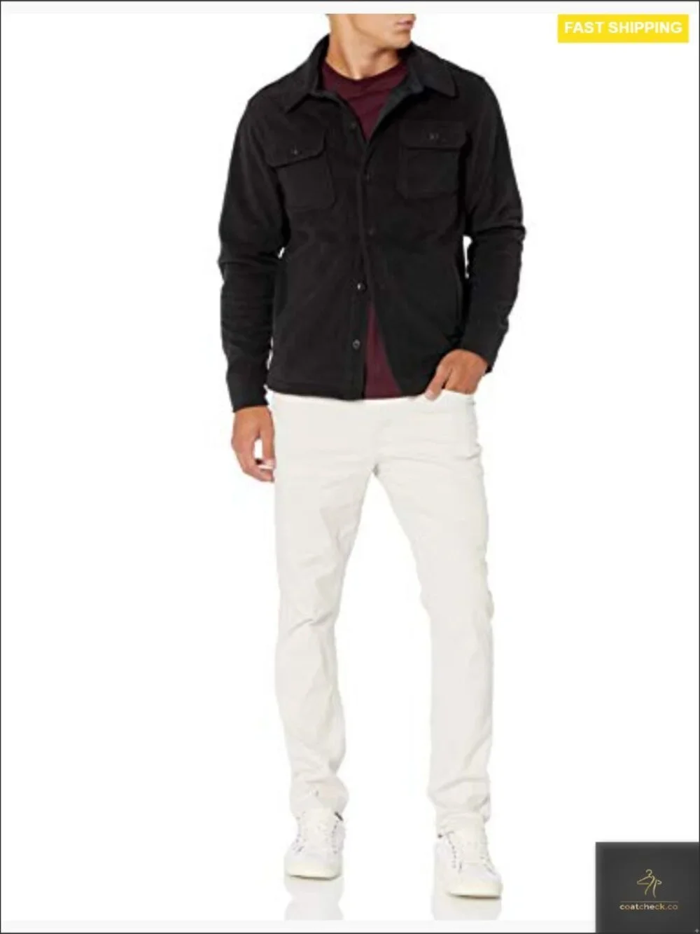 Men's Long-Sleeve Polar Fleece Shirt Jacket for Winter Regular Fit Button Front